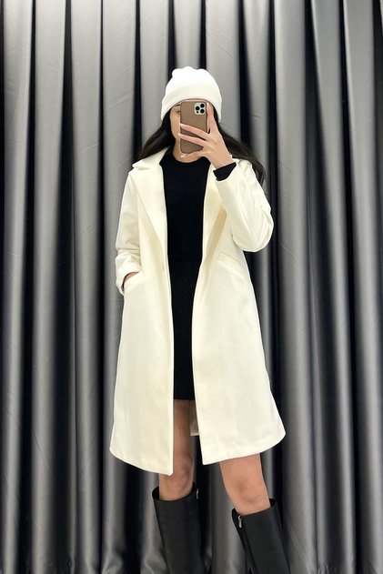 Single Button Detailed Cashmere Coat - Cream Cream