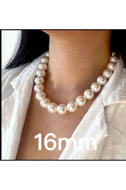 White Color Pearl Women's Necklace - Different Size Options (2mm - 16mm)