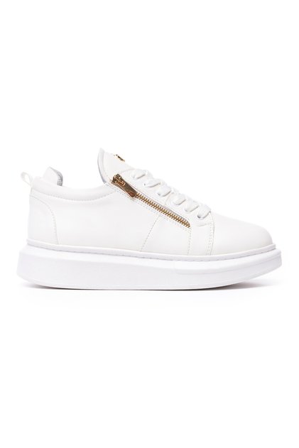 Designer White Chunky Sneakers with Gold Zipper