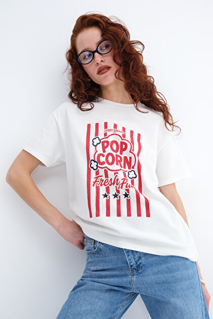 Addax Popcorn Baskılı Kalın T-shirt P10619 - Fiyatı, Yorumları
