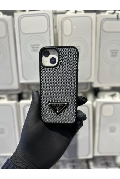 【大幅値下げ】PRADA iPhone 13pro max ケース casehometr İphone 13pro max uyumlu Prada Taşlı Siyah Silikon Kılıf