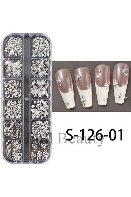 12li Silver Renk Yıldız Ay Tırnak Süsleme Nail Art Charm