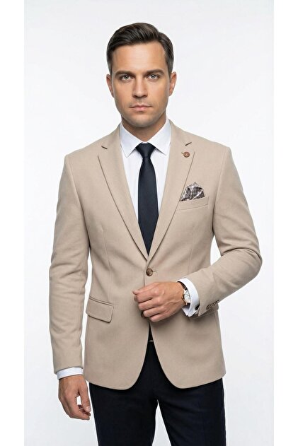 Erkek Slim Fit Ceket – Likralı Fitilli Kumaş, Çift Düğmeli Tek yırtmaçlı Modern Tasarım