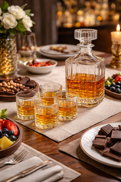 Premium Viski Bardağı-Kadehi/Karaf Sürahi Takımı-Seti.(6 BARDAK+1 KARAF ŞİŞE)-7 Parça Viski Seti.
