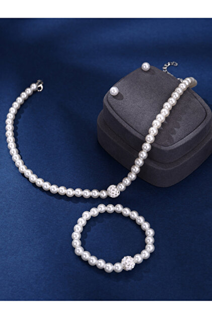 Set of 3 - Faux Pearl Necklace, Bracelet, and Earrings