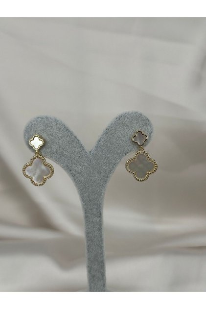 Clover Model Detailed Stone Dangle Earrings for Women