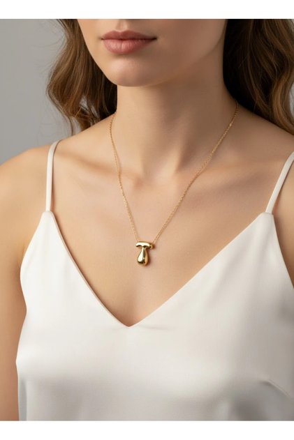 316L Steel Non-Tarnish Antiallergic Durable Jewelry Gold Color Balloon Model Letter t Letter Women's Necklace