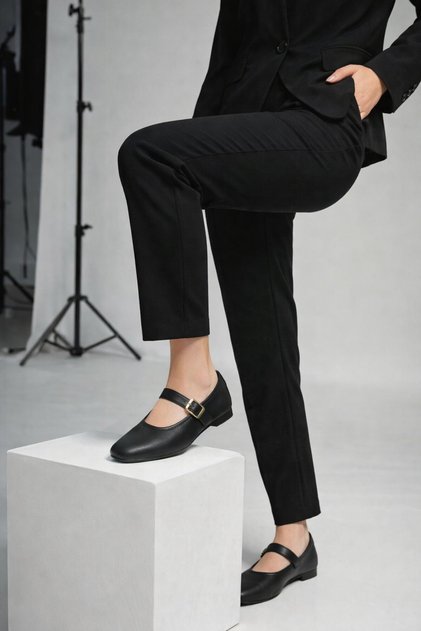 Women's Black Mary Jane Ballet Flats – Gold Buckle, Classic and Stylish Design