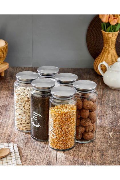 Set of 6 Glass Jars with Metal Lids Vacuum Sealed Canning Jars 1300 ml (Label Included)