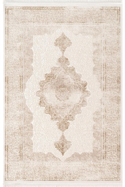 Look Classıc LK005B Çerçeveli Krem Bej Klasik Desen Akrilik Dokuma Taban Tozuaz Oturma Odası Halısı