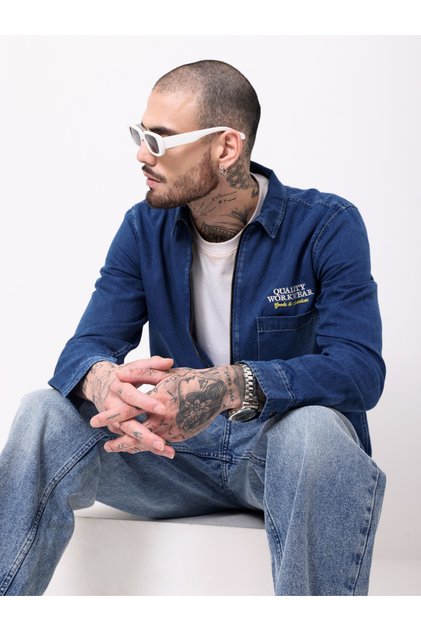 Regular Fit Zip Front Denim Jacket