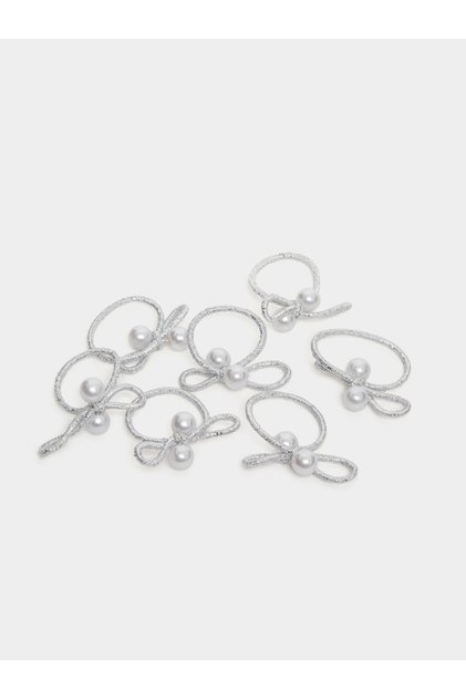 Set of 10 - Silver Pearl Hair Tie