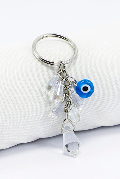 Crystal Translucent Beaded Glass Turquoise Evil Eye Metal Ayetel Kürsi Keychain, Gift Bag Ornament