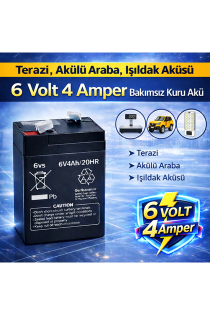6 Volt 4 Amper Bakımsız Kuru Akü Terazi, Akülü Araba, Işıldak Aküsü