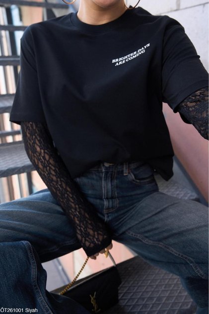 Women's Sleeve Lace Detailed T-Shirt
