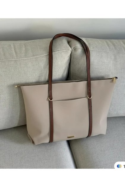Askilari Ring Detail Large Cream Color Women's Shoulder Bag