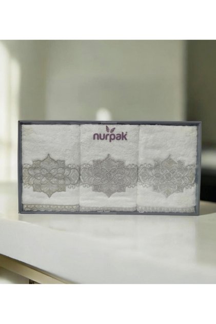 Ottoman Bamboo Embroidered 70% Bamboo 30% Cotton Boxed 6 Pieces 50X90 Hand and Face Towels