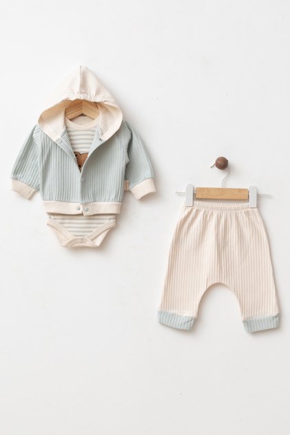 Baby with Teddy Bear 3-6-9 Months 3-Piece Jacket and Underwear Set Cotton Newborn Hospital Release Baby Clothes