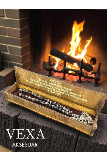 100% Natural Obsidian Stone Prayer Beads – Wooden Box with Special Engraving – Collectible Gift Prayer Beads