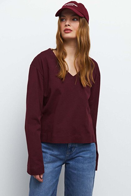 V Yaka Uzun Kol T-Shirt