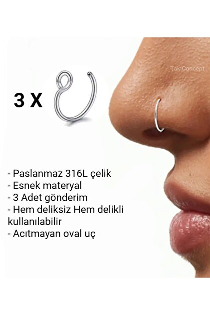 18k PARCA bindi pierce 新品未開封 TakıConcept 3 Adet Çelik Delikli Deliksiz Kullanılabilen Hızma
