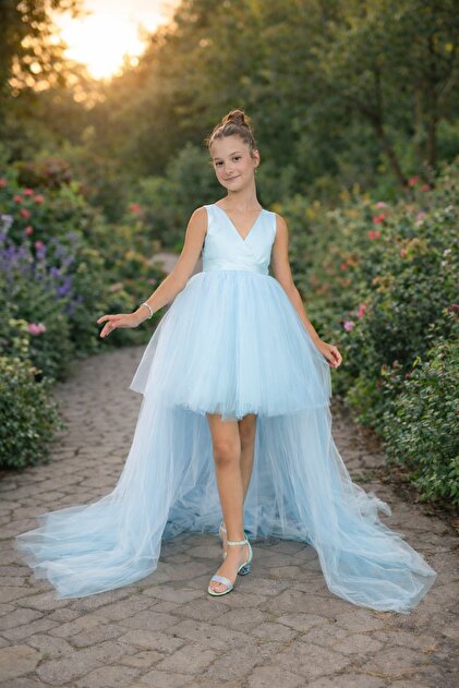 nsmkidslife Girl's Baby Blue Front Short Back Long Wrap Dress Graduation Party Prom Dress- Trendyol nsmkidslife Girl's Baby Blue Front Short Back Long Wrap Dress Graduation Party Prom Dress- Trendyol