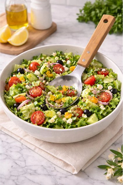 Stainless Steel Salad Serving Spoon with Bamboo Handle |   Stylish and Durable Presentation Spoon