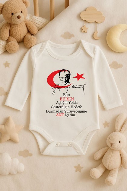 Kişiye İsme Özel 29 Ekim 10 Kasım Milli Bayramlar Atatürk Baskılı Erkek Kız Bebek Atlet Zıbın Tulum