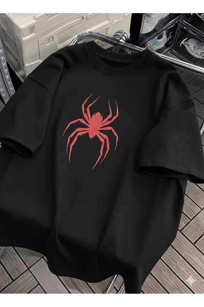 Spider Printed Men's Oversize T-Shirt - Men's Short-Sleeved Oversized T-Shirt