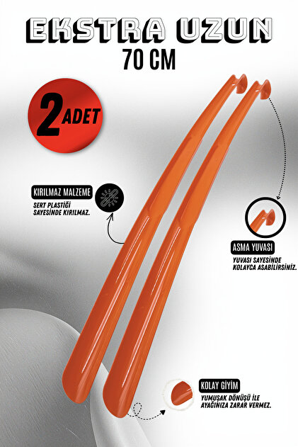 2 Adet - Turuncu 70 Cm Ayakkabı Çekeceği | Sert Plastik Asılabilir Çekecek Yumuşak Kerata Uzun