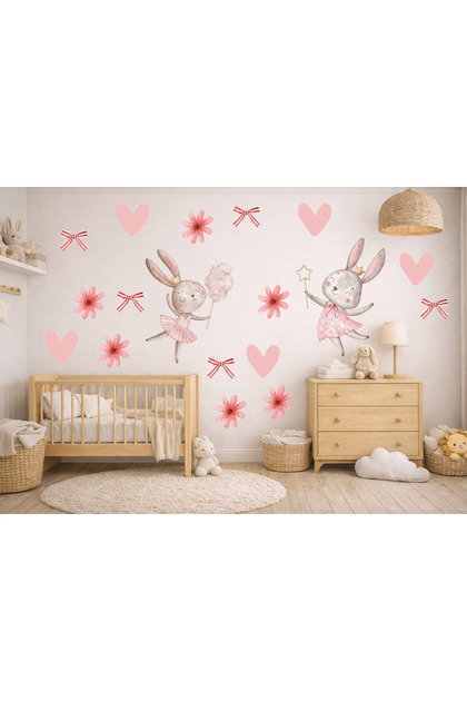 Baby Girl and Children's Room Rabbit Wall Sticker Pastel Cute Animal Figured Decorative Wall Ornament