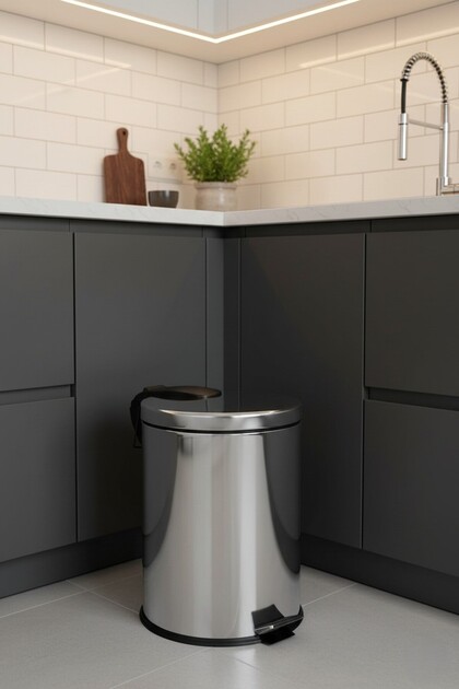 Lüx 20 Litre Çöp Kovası Mutfak Paslanmaz Çelik Pedallı Metal 20 Lt Çöp Kovas Litre Banyo 35*31
