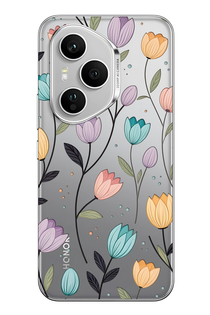 Honor 400 Pro Compatible Tulip Flower Pattern Transparent Phone Case