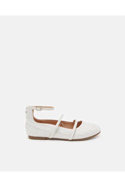 Senior Girls White Textured Ballerinas