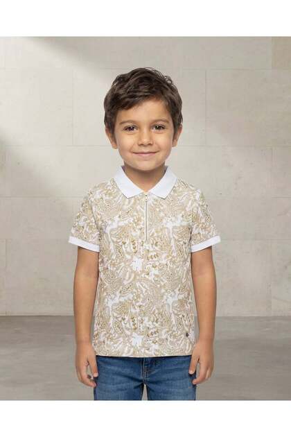 Boys White Paisley Print Polo T-shirt