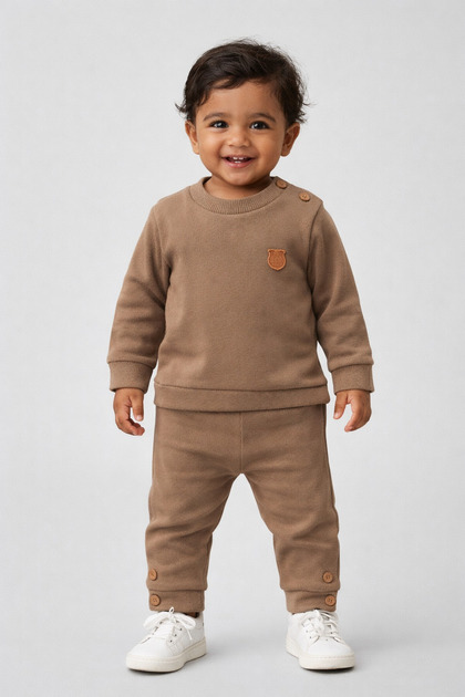 Unisex Boys Girls Kids/Babies Solid Color Ribbed Top and Bottom 2-Piece Set | Shoulder Buttoned | Seasonal 2 Yarns