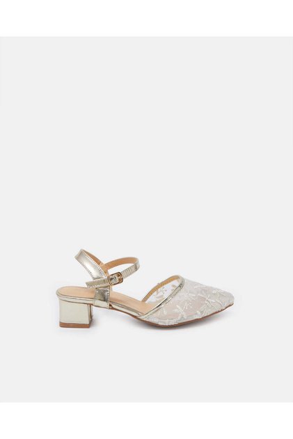 Senior Girls Gold Floral Heel Sandals