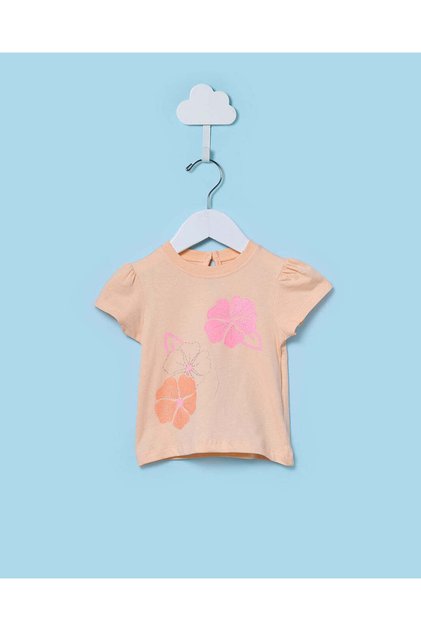 Infant Girls Orange Printed T-Shirt