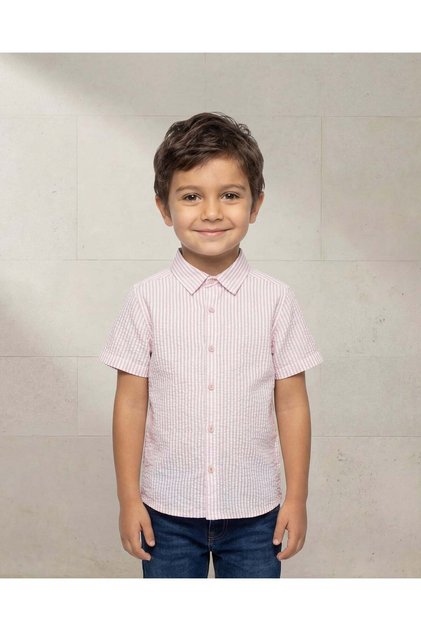 Boys Beige Short Sleeve Shirt And T-Shirt 2 Piece Set