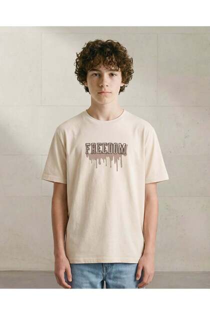 Senior Boys Beige Oversized Graphic T-Shirt