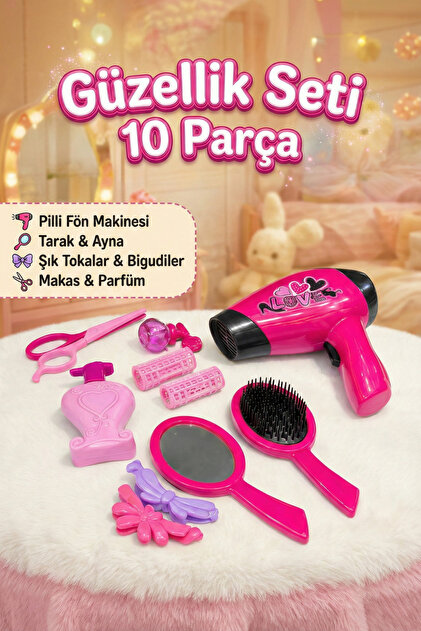 craftivio 10 Parça Pilli Fön Makineli Kız Çocuk Güzellik ve Kuaför