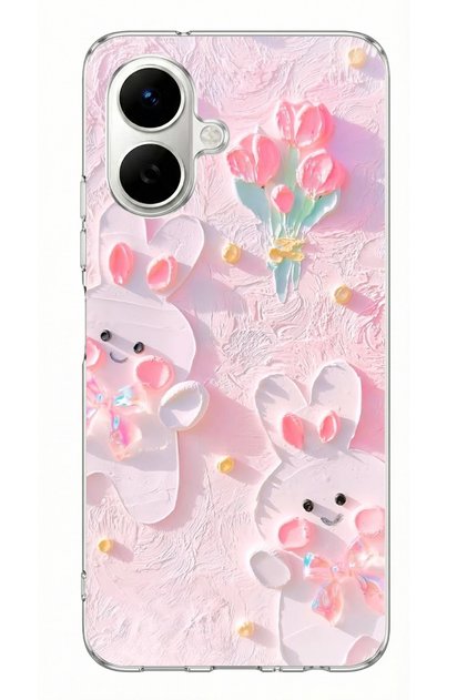 Cute Rabbits Printed Silicone Case Compatible with Tecno Spark Go 2