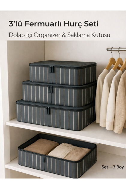 LOREMPBOX 3'lü Fermuarlı Hurç Organizer Seti Dolap İçi Düzenleyici