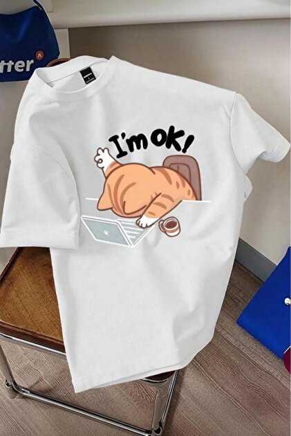 Tired Cat Illustrated Unisex Design T-Shirt