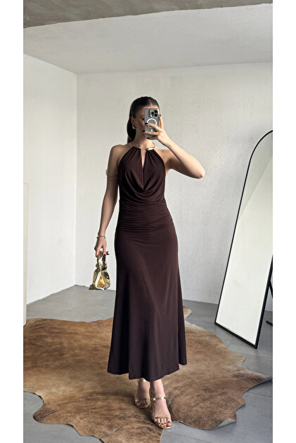 brown dress accessories Amazon Outfit // White Ruffle Maxi This satin pliss maxi dress features a criss Monochromatic Brown Outfit Ideas
