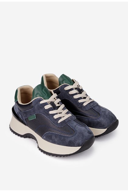 Pantofi dama NUR bleumarin cu verde din piele 41