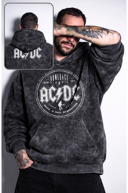 Unisex Ac-Dc Powerage Printed Hooded Washable Sweatshirt, Oversized Rock Band Themed Hoodie