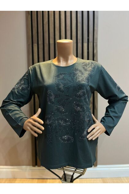 Women's Middle Age and Above Round Neck Viscose Orchid Stone Mother Combed Cotton Blouse