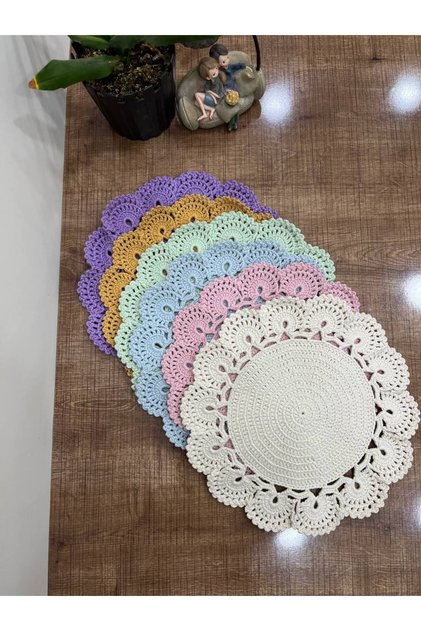 Hand Knitted Supla / American Service / Plate and Coaster Set of 6