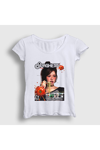Presmono Women's White Spaghetti Hong Eunchae Le Sserafim T-Shirt